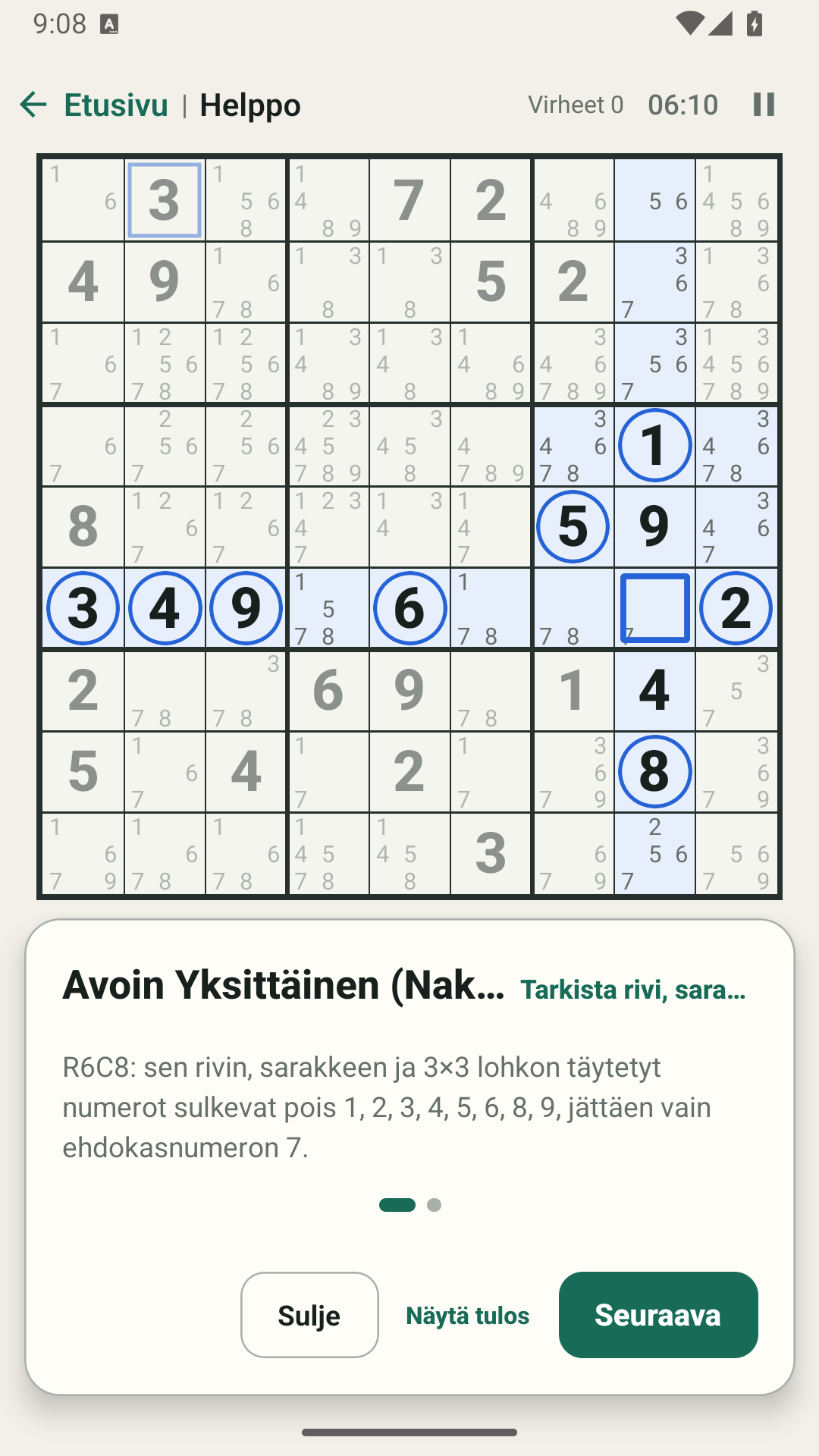 Älykäs vihje selittää loogisen päättelyn vaihe vaiheelta suomeksi.