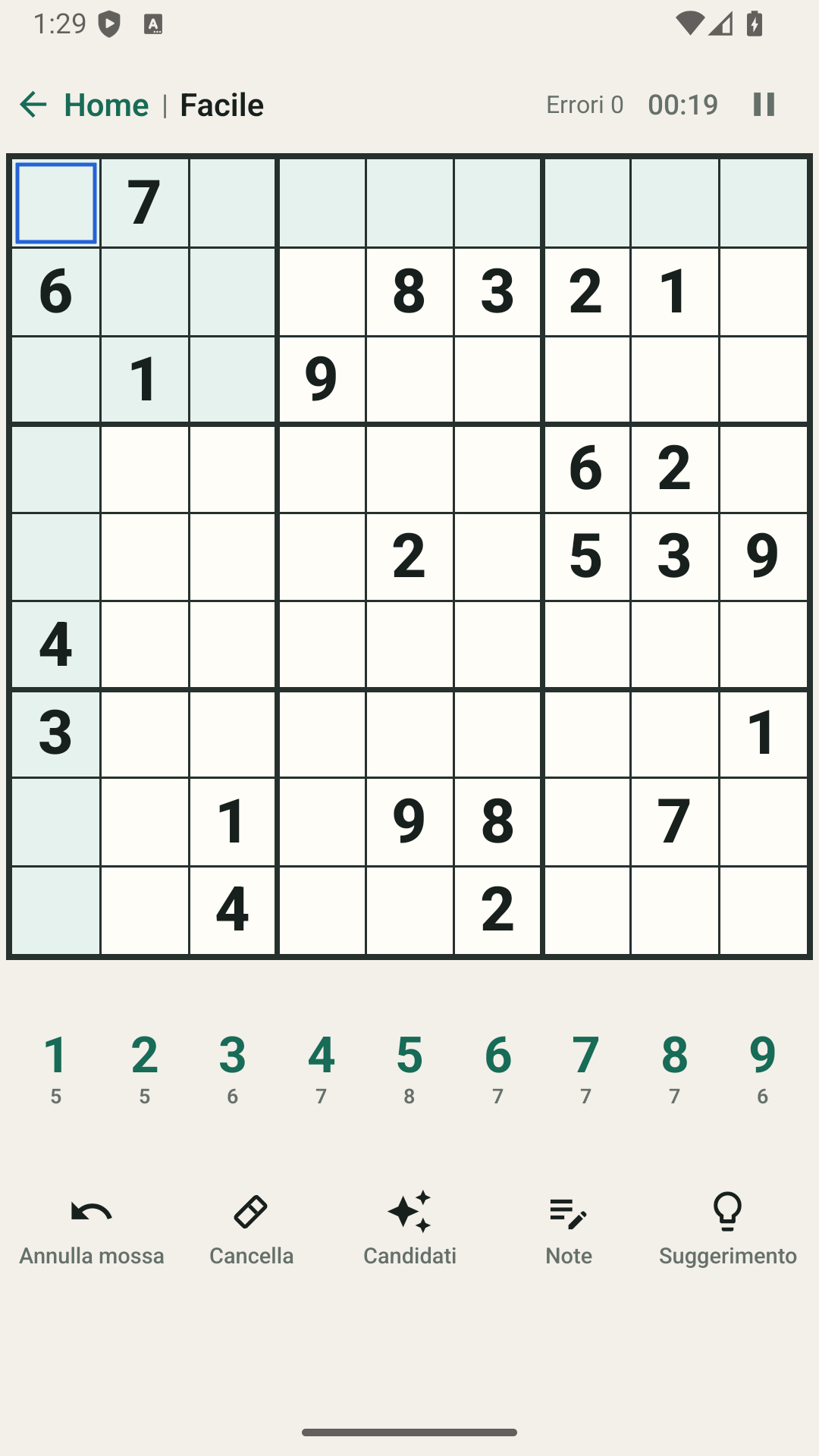 Platon Sudoku in italiano su Android, con griglia, tastierino numerico e strumenti di gioco.