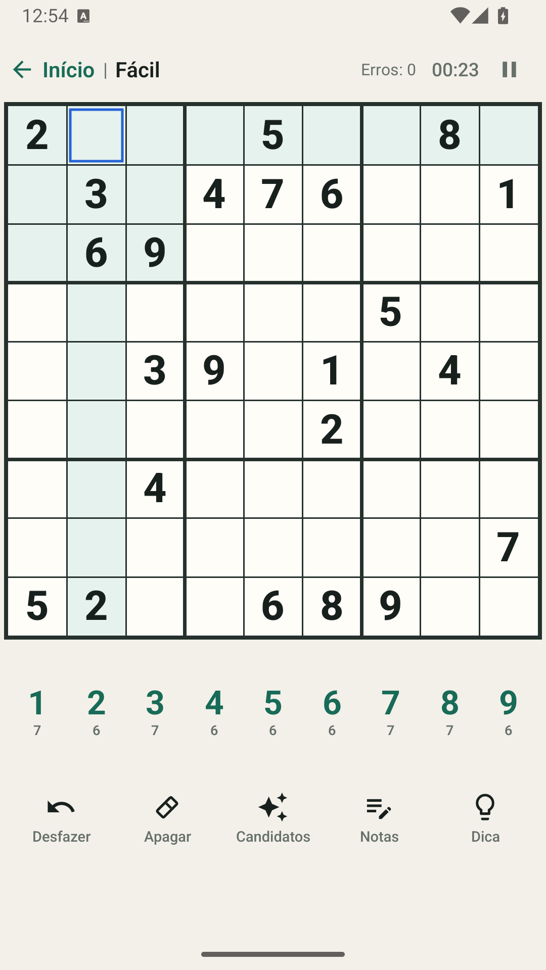 Platon Sudoku em português do Brasil para Android, com tabuleiro, teclado numérico e ferramentas de jogo.